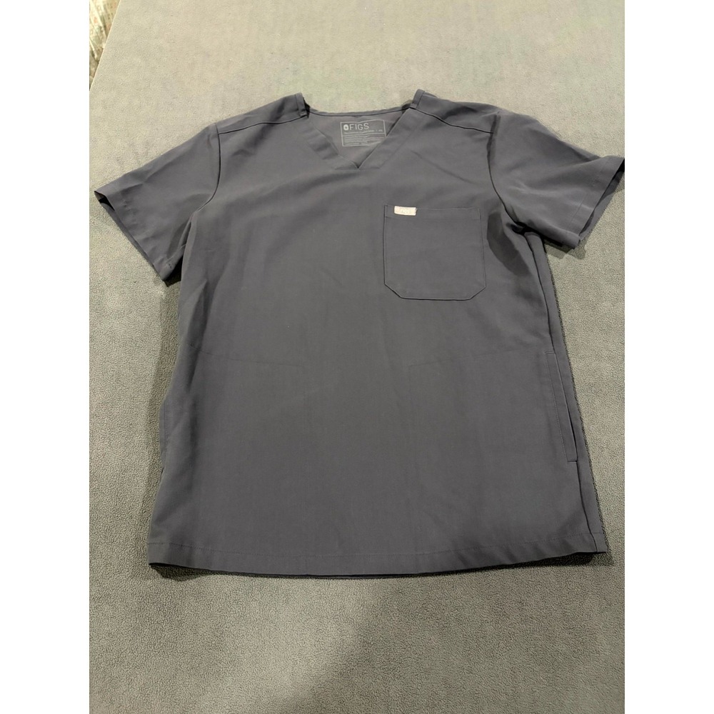FIGS Technical Collection Pockets Scrub Top Mens XS Gray Stretch Front Pocket